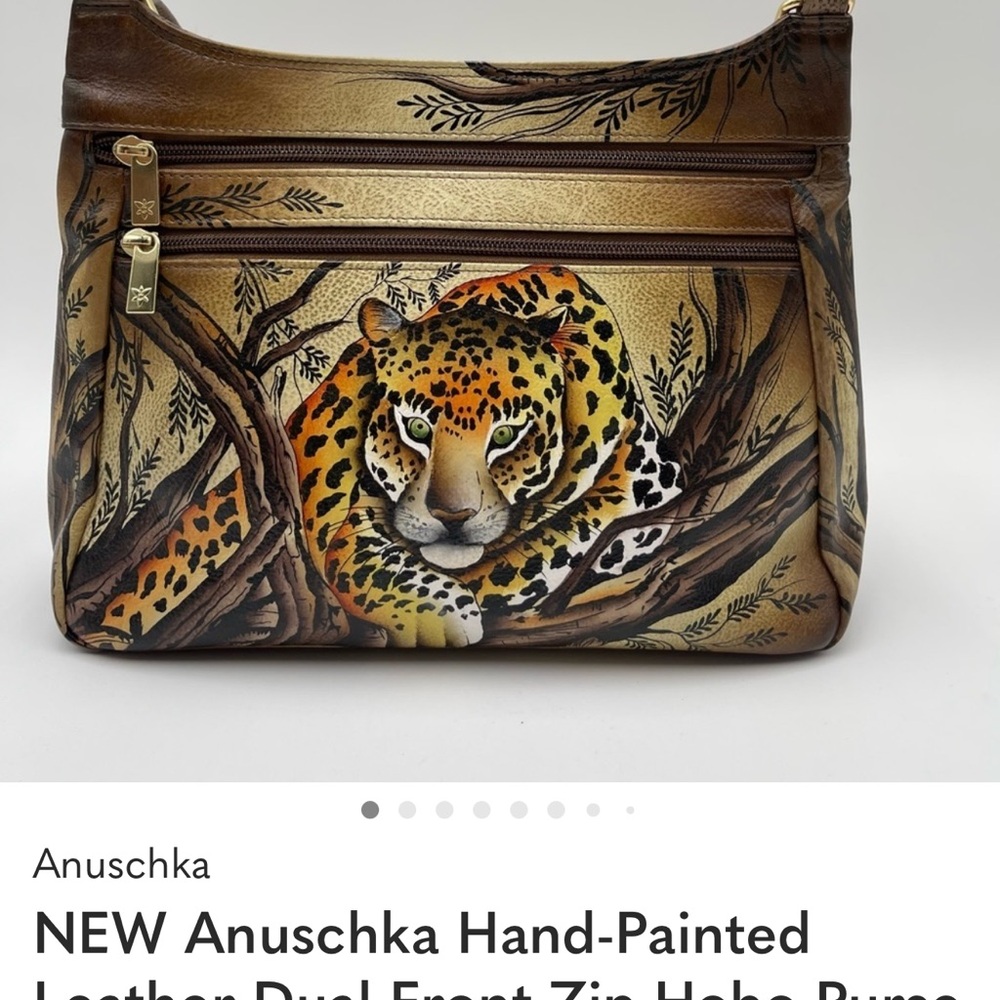 ANUSCHKA AFRICAN LEOPARD HAND PAINTED LEATHER CROSSBODY - Picture 11 of 14